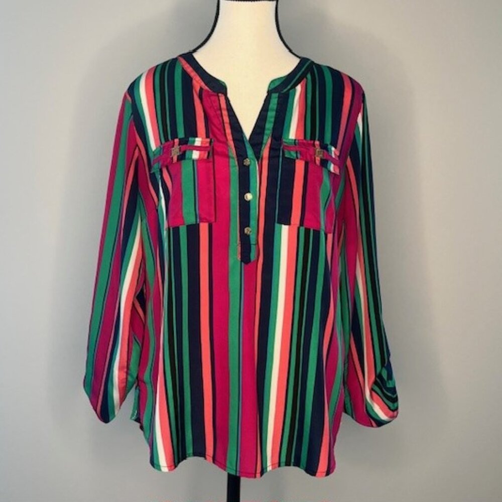 Anne Klein Women's Multicolored Stripped Blouse, Size Small